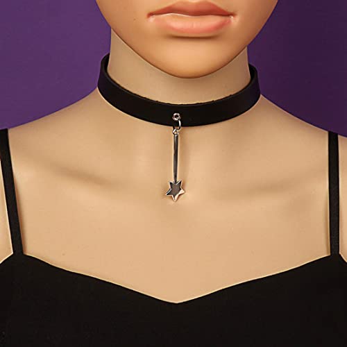 SINLOV Estrella gótica collar collar negro punk rock PU cuero gargantilla collares vintage colgante collares joyería ajustable para mujeres hombres niñas