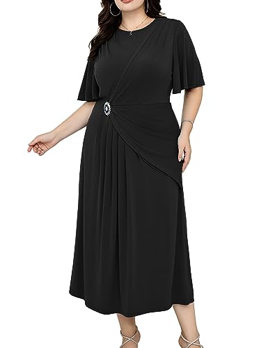 Sommerkleid Damen Lang Große Größen Elegante Rüschenärmel Cocktail...
