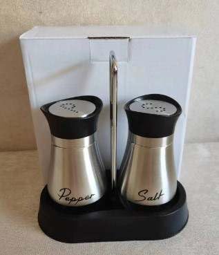 Miniatura 2 de Salero y pimentero, juego de dos, cuatro onzas con parte inferior de vidrio con tapa de acero inoxidable para mesa de cocina, diseño recargable