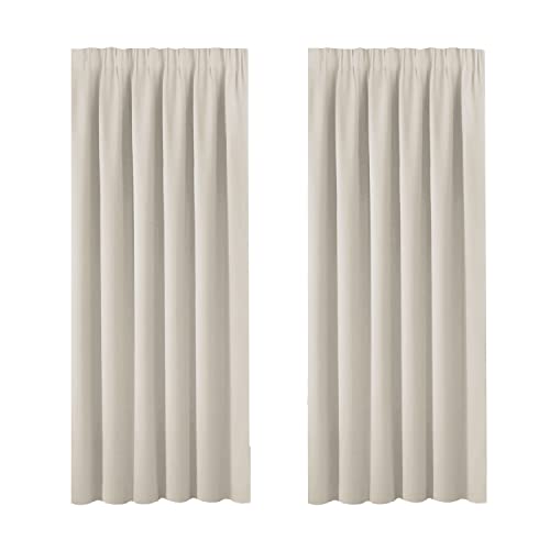 BellaHills Blackout Curtains 2 Panels Set Thermal Insulated Solid Pencil Pleat Window Treatment Pair for Bedroom, Living Room, W90 x D72, Light Beige