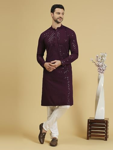 Image of Rajubhai Hargovindas Men Chikankari and Sequin Work Kurta