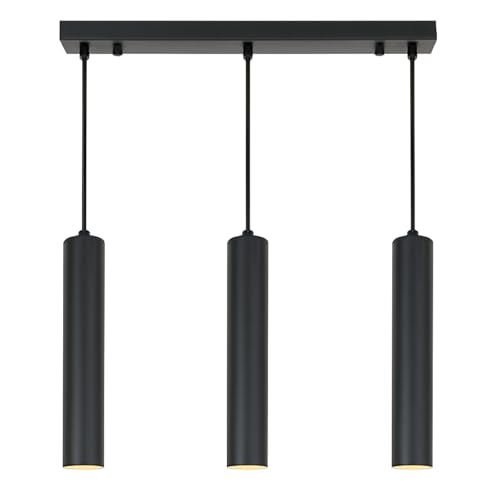 Alpinaluz Lampada a sospensione Tripla Nera Lineare - Stile Minimalista - 3 Tubi in Alluminio 30 cm - Attacco GU10 - Cavo Tessile Dimmerabile 1 m - Luce Focale per Cucina, Sala o Salone