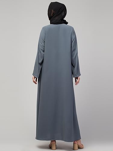 Image of Mallika Women Modest Wear Nida Matt Front Open Zipper Abaya Burkha for Everyday use (Grey, XS)