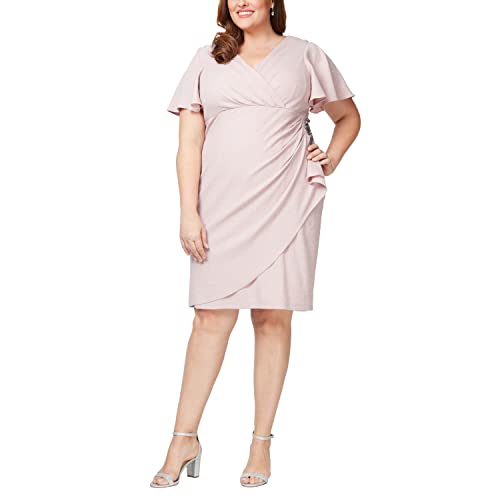 Image of S.L. Fashions Womens Midi V-Neck Sheath Cocktail Dress W /Flutter Sleeves, Wedding Guest (Petite and Regular Sizes)