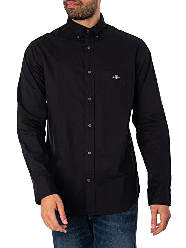 GANT Herren Reg Poplin Shirt Klassisches Hemd, Schwarz, L EU