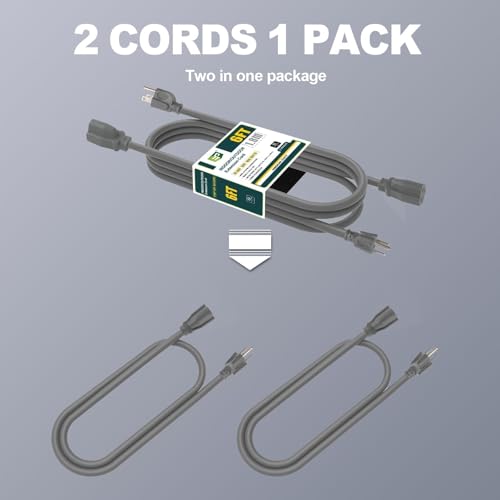Image of EP 6FT Outdoor Extension Cord, 16 /3 SJTW Heavy Duty Grey 2PK, ETL Listed