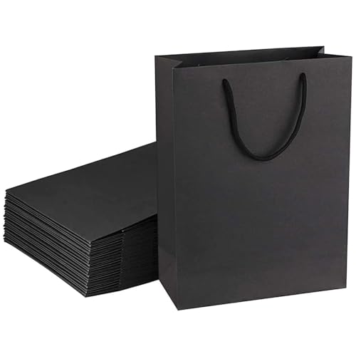 Image of Amit Marketing Black Paper Carry Bag I 250 GSM Kraft Matt Lamination Paper Bags with Braided Cotton Handle I for Return Gifts Carrying Packaging Shopping Grocery Parcel Take Out - L10xW4xH12 Inch (10 Pcs)