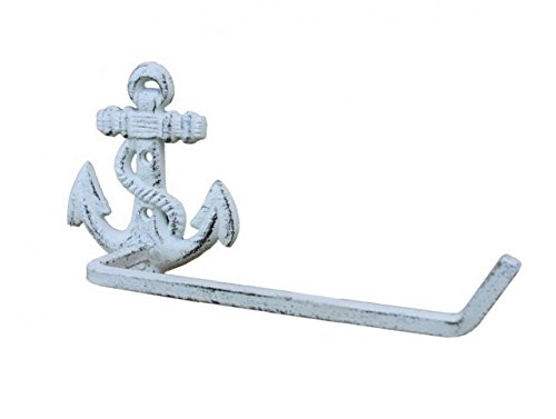 Hampton Nautical K-9210-w Whitewashed Cast Iron Anchor Toilet Paper Holder 10" - Beach Bathroom Decoration - Beach Home Decorating - Image 2