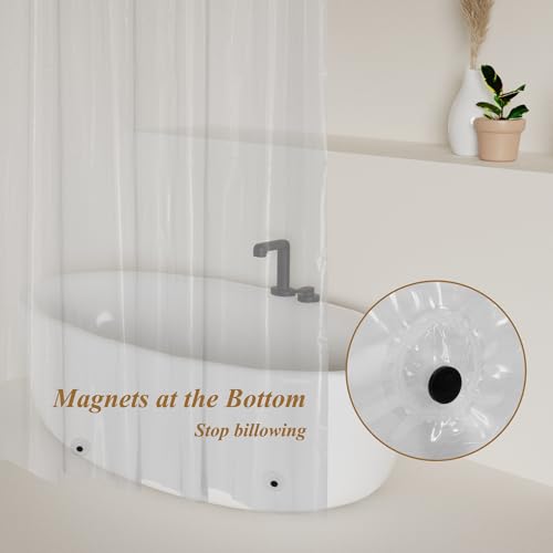 Image of Mrs Awesome PEVA Shower Curtain Liners with 3 Magnets, Water Proof 54 inch Plastic Shower Liner for Bathroom or Shower Stall, Clear, 54x72