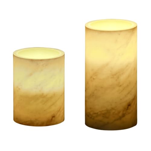 NCC-Licht 2 x LED Wachskerzen Cosy Marble Marmor warmwei&szlig; f&uuml;r 3 x AAA Batterie mit Schalter