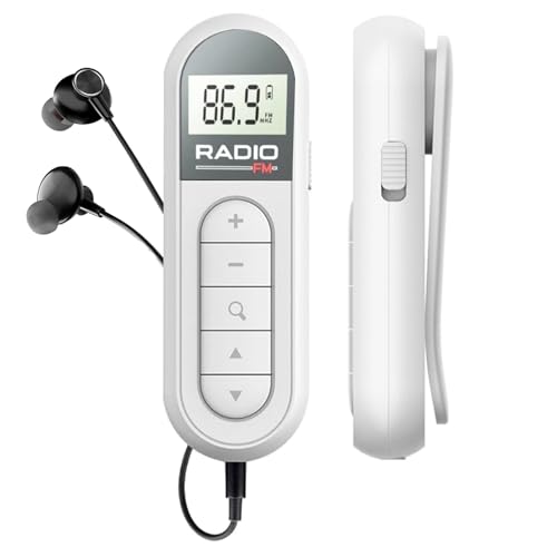 Mini Radio Klein UKW/FM Transistorradio,tragbarer UKW-Radioempfänger/mit DSP,LCD-Display und Kopfhörer,300MAh Wiederaufladbar Tragbares,Taschenradio zum Gehen und Reisen (Weiß)