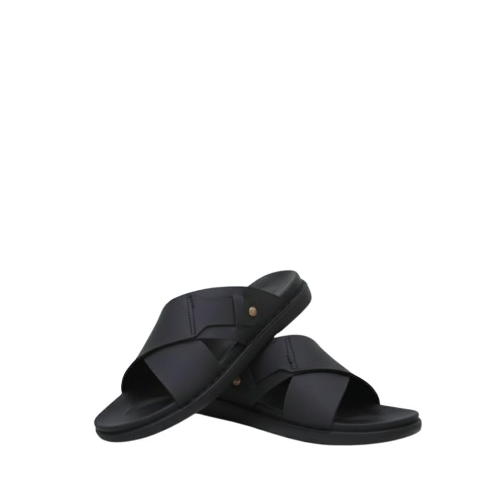 Men's Black Slide Sandal, Crossover Strap, Slip-On, Soft Cushioned, Lightweight Open Toe Comfort Slippers for Daily Wear-image-14