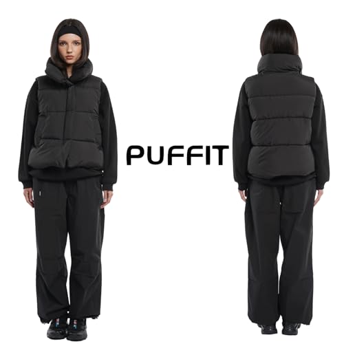 PUFFIT Women Puffer Vest, Oversized Sleeveless Cropped Winter Vests Outerwear, Versatile Padded Warm Puffy Gilet Trendy3
