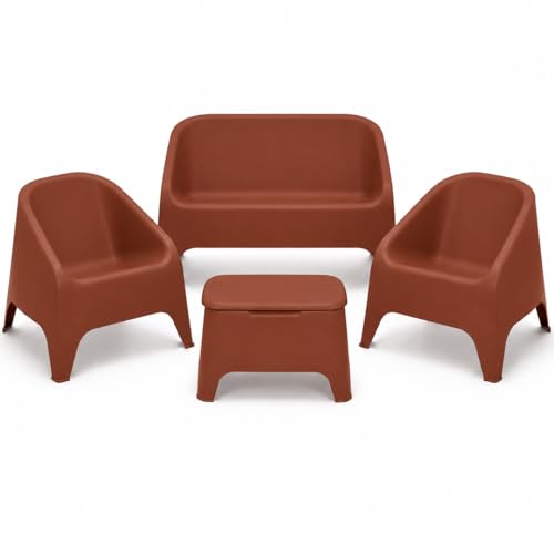 Toomax Kit Divano Matera Sofa + 2 Poltrone Matera + Tavolino Petra Terracotta, salotto da giardino con divano 2 posti, 2 poltrone e tavolino portaoggetti, in plastica riciclata