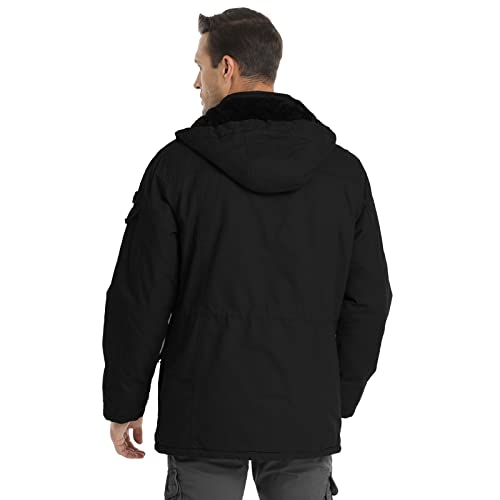 Men's Winter Jacket Military Jacket Fleece Lined Warm Cargo Jackets Removable Hood Cotton Work Coat3