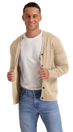 Nitagut Men'S Vintage Striped Long Sleeve Cardigan Sweater With Button V Neck Knitted Sweaters Beige thumb #2