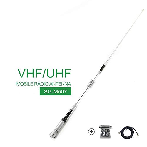Antena Coche Universal Larga EasyTalk SG-M507 Banda Dual VHF/UHF Alta Ganancia Antena de Radio Móvil con Soporte Ajustable y 5M Cable Incluido para vehículo y Otros Dispositivos