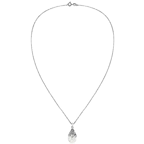 AeraVida Vintage Floral Vine Adorned Teardrop Mother of Pearl Shell .925 Sterling Silver Pendant Statement Necklace | Classic Necklace Jewelry for Women | Jewelry Gift - Image 5