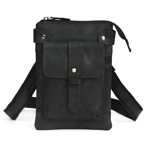 Le'aokuu Mens Genuine Leather Small Messenger Shoulder Satchel Waist Bag Pack 8711
