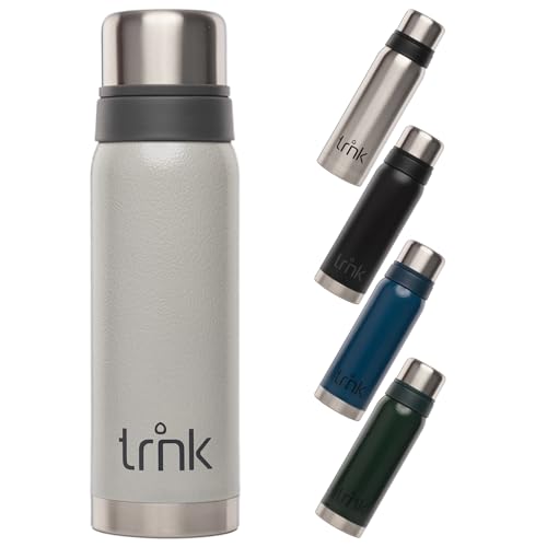 trnk Outdoor Thermosflasche polar 2 - Edelstahl Thermoskanne 750ml - BPA-frei - Thermos hält 24 Stunden heiß - Deckel mit 2 Trinkbechern - Spülmaschinenfest (gletschergrau)