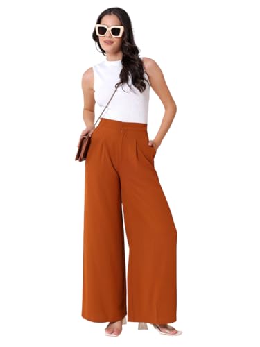 Image of KOTTY Womens Solid Straight fit Pleated Front Office Wear Pant