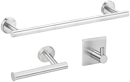 Bathroom Hardware Set, 3 Piece Brush Nickel Bathroom Towel Rack Set Wall-Mount Towel Bar Set Include 16'' Hand Towel Bar, Toilet Paper Holder, Self Adhesive Hook