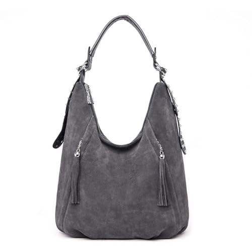 Genuine Leather Hobo Handbag Work Travel Top Handle with Tassel Women’s Tote Roomy Shoulder Purse - Main Image