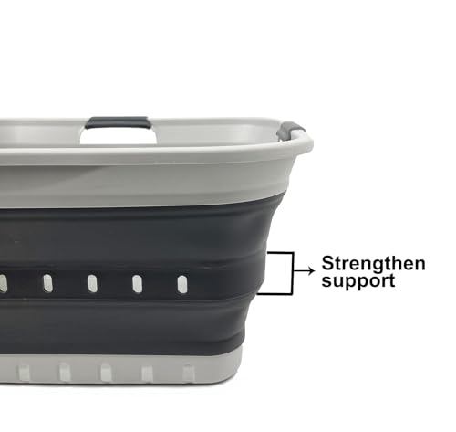 Image of SAMMART 42L (11 gallon) Collapsible Plastic Laundry Basket - Foldable Pop Up Storage Container /Organizer - Portable Basket - Space Saving Hamper /Basket (2, Grey /Steel Grey)