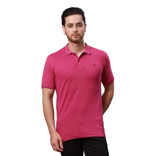 Image of Raymond Contemporary Fit Pure Cotton Solid Pattern Polo Neck Casual T-Shirt