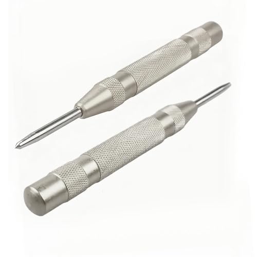 Punzón de centro automático, paquete de 2, con carga de resorte, grano automático de alto rendimiento, herramienta de punzón central ajustable para metal, vidrio, madera, arte DIY, plata