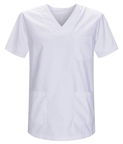 Misemiya - VÊTEMENTS DE Travail Unisex COL PIC Manches Courtes Médicaux Unisexe - Ref.817 - Medium, Blanc