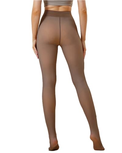 LUCKELF Women's Fleece Lined Tights for Winter Warm High Waist Leggings Fake Translucent Thick Thermal Pantyhose3