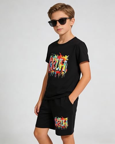 Image of Cakaner Tween Boys Summer Clothes 2 Piece Short Sleeve Graphic T-Shirt and Shorts Casual Outfit Set Size 7-14