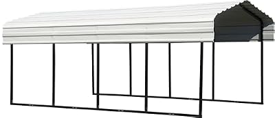 Arrow Shed 10' x 20' x 7' Carport Car Canopy with Galvanized Steel Horizontal Roof, Garage Shelter for Cars and Boats, Eggshell