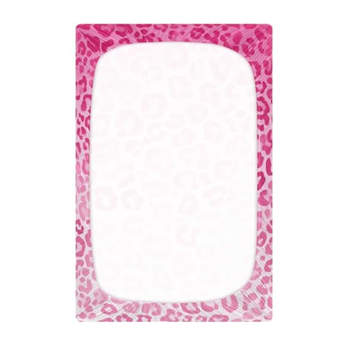 Image of Crib Sheet Breathable Soft Crib Mattress Sheet for Baby Toddler Boys Girls Fitted Crib Sheet Fit Standard Crib Mattress 52 x 28 Inch Gradient Pink Leopard Print