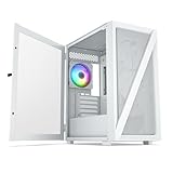 Vetroo M05 Micro ATX Computer PC Case with Door Open Tempered Glass Side Panel & Mesh Front Panel, Pre-Installed 120mm ARGB Fan in Rear, Support 240mm Radiator, Type-C Port - White