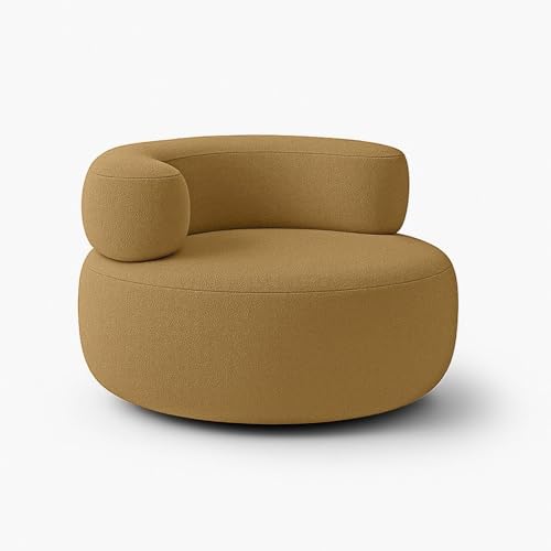 Image of Modern Round Accent Chair, Teal Bookley Fabric, High Density Foam Cushion, Pinewood Frame, Contemporary Style for Living Room Bedroom Office, 36 inchx36 inchx24 (Mustard Yellow)