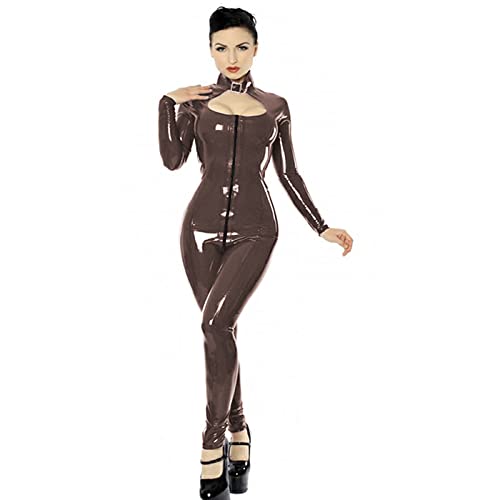 Streetwear Vrouwen Sexy Bodycon PVC Jumpsuit Lange Mouwen Rits Tot Kruis Bodysuit Skinny Rompertjes Vintage Keyhole… - Afbeelding 3