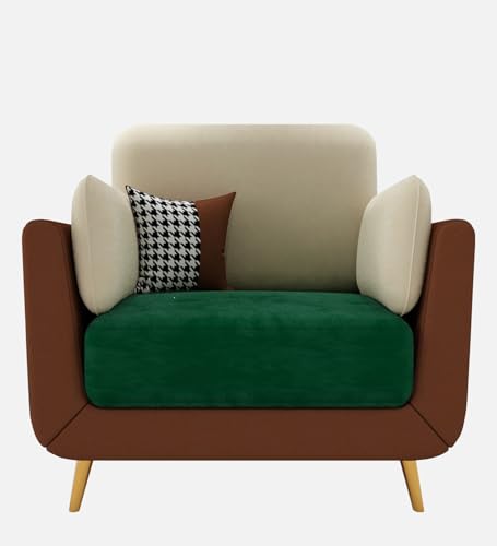 Image of Sixpine Luxury Dual Color Upholstery Sofa in Premium Velvet | Solid Wood Structure | Sturdy Golden Legs | High Density Foam | Extra Comfort for Modern Living Room (Green & Beige, 1 Seater)
