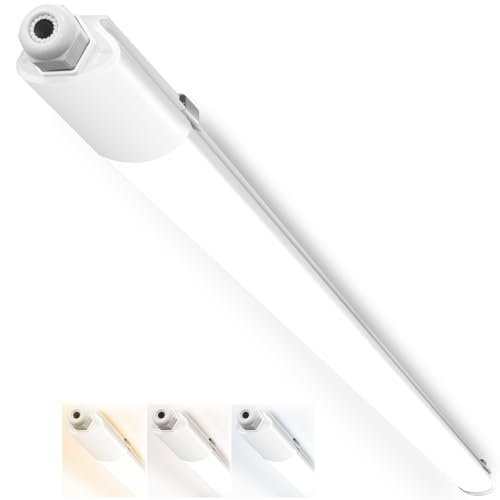 Peasur Feuchtraumleuchte LED 150CM, 3000K/4000K/6500K LED Deckenleuchte Röhre 48W 5280LM Leiste Flach, IP65 Wasserfest Lampe Lichtleiste für Werkstattlampe Kellerlampe Leuchtstoffröhre
