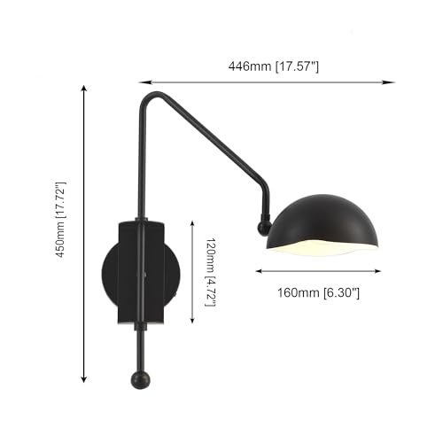 Image of Black Wall Sconce Set of 2 Plug in Swing Arm Wall Lamps Adjustable Modern Wall Mounted Sconce Light Fixture On /Off Switch Wall Sconce for Living Room Bedroom Vanity Study Desk Office