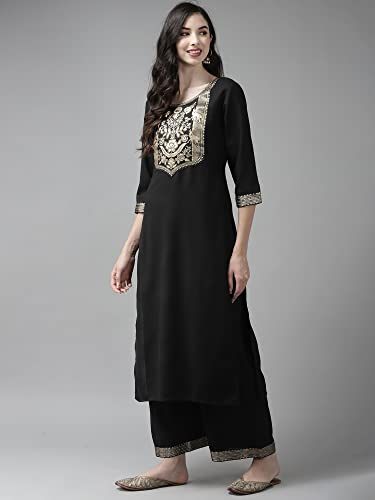 Image of INDO ERA Women's Cotton Blend Yoke Design Straight Kurta with Pant & Dupatta Set