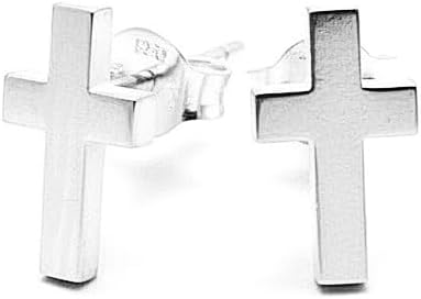 Petite 925 Sterling Silver Cross Earrings for Women, Handcrafted Religious Studs, Elegant Spiritual Gift Idea