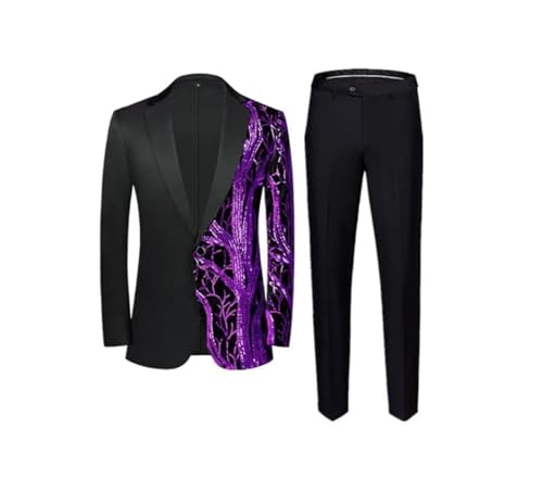 Men Sequin Suit 2 Piece Classic Wedding Dance Party Stage Dress Homme Single Breasted Blazer and Pants C S