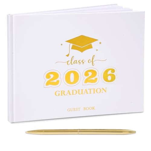 Graduation Guest Book Class of 2026 Graduation Guest Book with Pen Hardcover Guest Sign in Book Memory Scrapbook Graduation Decorations Grad Party Supplies for High SchoolCollege (Gold)