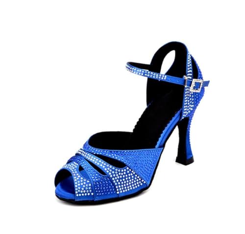 Chaussures danse de salon femme bleu satiné à talon aiguille de 9cm en 36.5