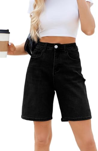 Women's High Waisted Stretchy Bermuda Denim Shorts - Trendy Casual Loose Fit