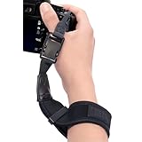 [USA Gear] カメラを長時間安心して持てる やわらか ネオプレン素材 一眼レフ ミラーレス 対応 カメラリストストラップ 軽量 23g かんたんスライド調整 手首径 25cm 全カメラ対応 互換リング付(ブラック)