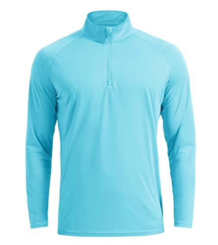 Crysully Men's Polo Shirts Long Sleeve Sun Shirts Upf 50+ Cycling Cooling Hiking Fishing 1/4 Zip Pullover Ice Blue #TOP4