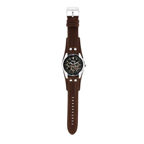 Fossil Orologio Coachman da uomo, movimento cronografo al quarzo, cassa in acciaio inossidabile argentata di 44 mm con cinturino in vera pelle, CH2891, Nero